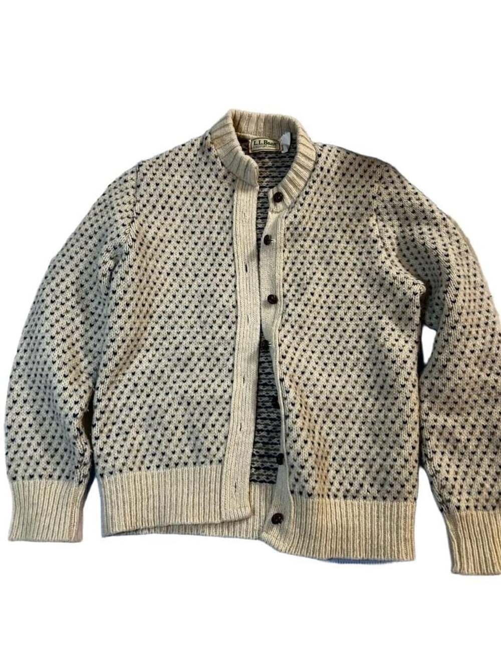 Vintage L.L. Bean Birdseye Nordic Wool Cardigan Sweater